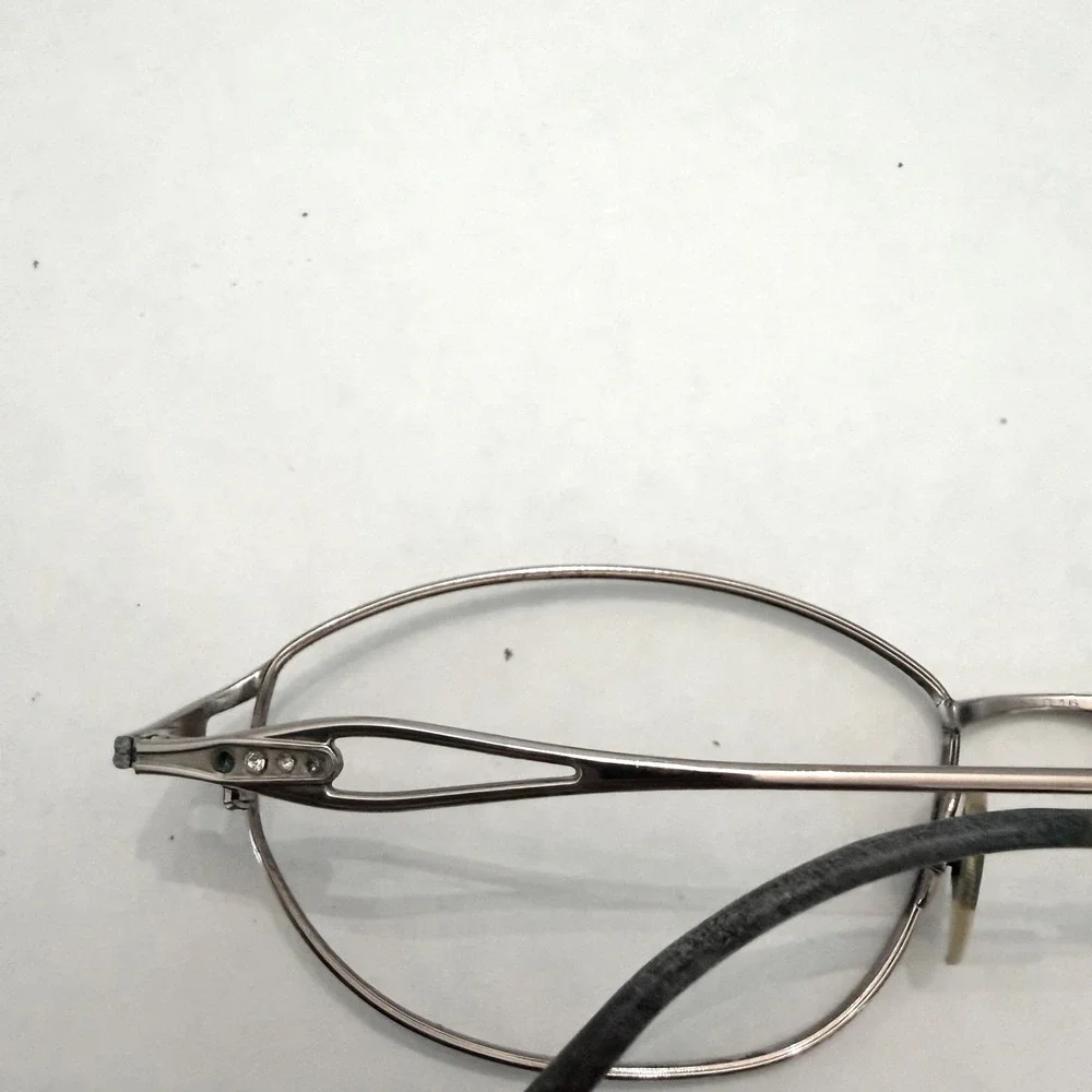 Vintage Silver Metal Oval Eyeglasses Rhinestone Detail Frames Womens